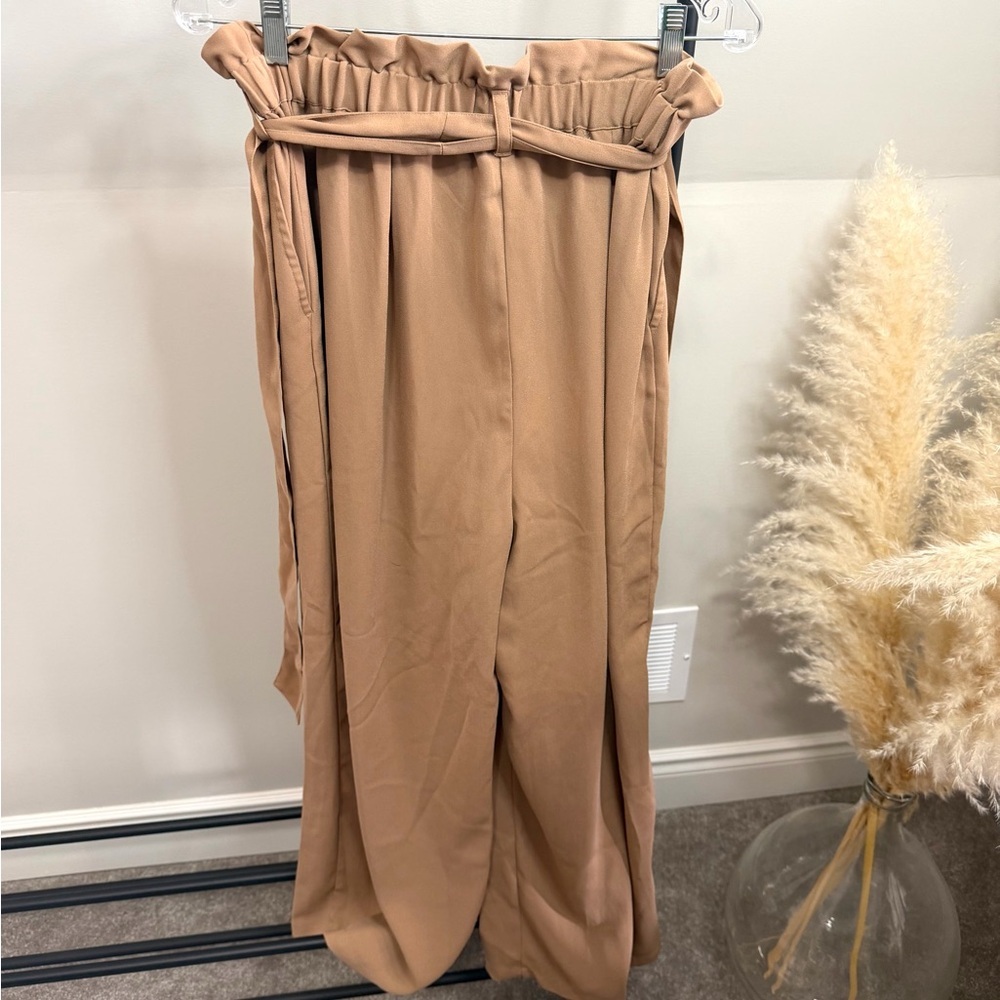 The Drop x Patricia Bright High Rise Paperbag Waist Wide Leg Pants M | Camel - Picture 3 of 8